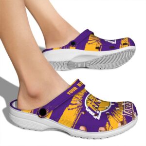 customized los angeles lakers paint splatter graphics crocs new arrival