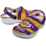 customized los angeles lakers paint splatter graphics crocs fashion forward