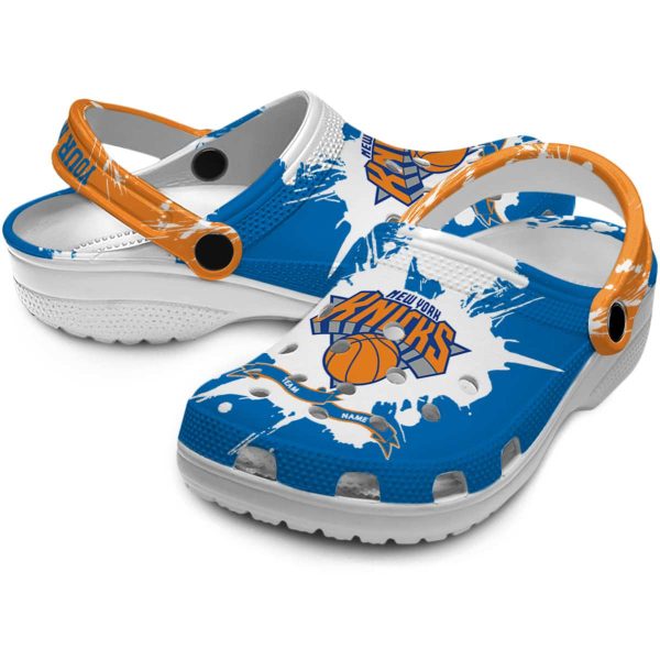 customized new york knicks splatter pattern crocs premium grade