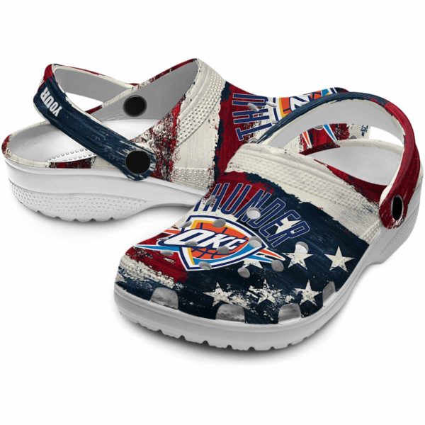 customized oklahoma city thunder patriotic stripes crocs premium grade