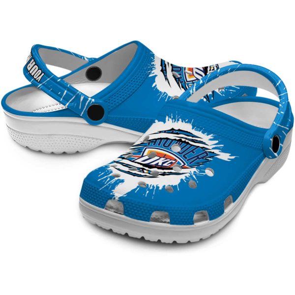 customized oklahoma city thunder splash motif background crocs premium grade