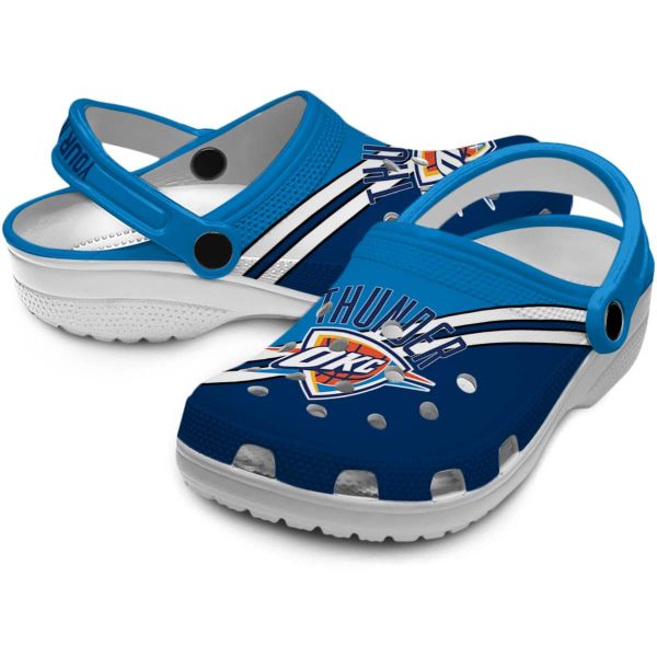 customized oklahoma city thunder striped accents crocs premium grade