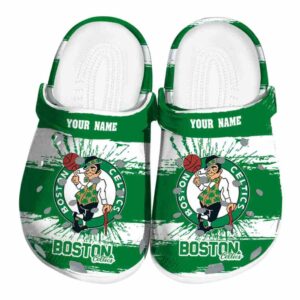 personalized boston celtics paint splatter graphics crocs fashion forward
