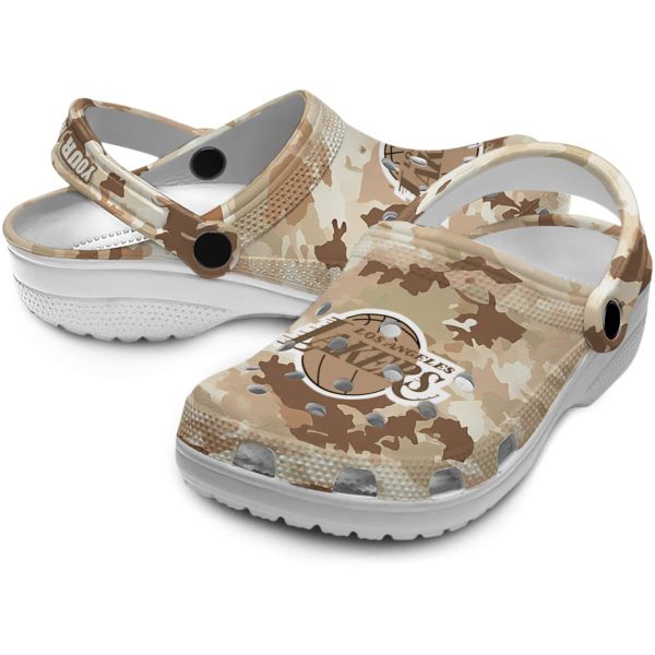 personalized los angeles lakers desert camo crocs premium grade