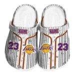 personalized los angeles lakers pinstripe pattern crocs fashion forward
