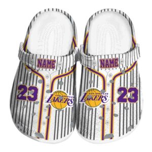 personalized los angeles lakers pinstripe pattern crocs fashion forward