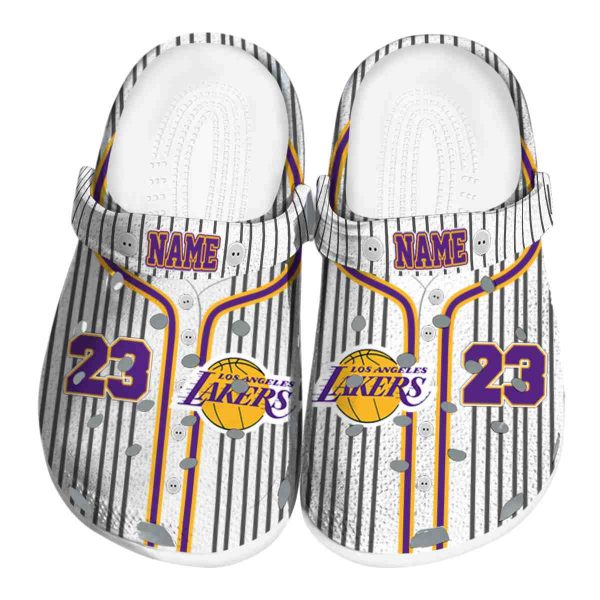 personalized los angeles lakers pinstripe pattern crocs fashion forward