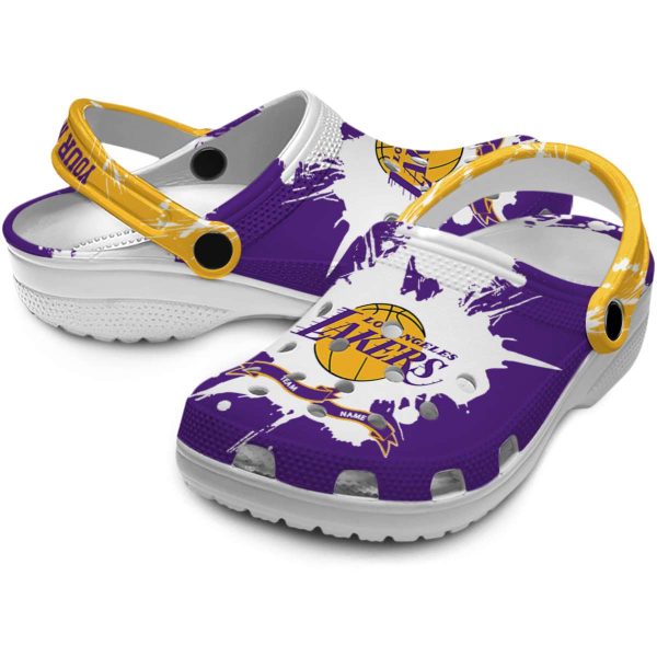personalized los angeles lakers splatter pattern crocs premium grade