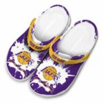 personalized los angeles lakers splatter pattern crocs fashion forward