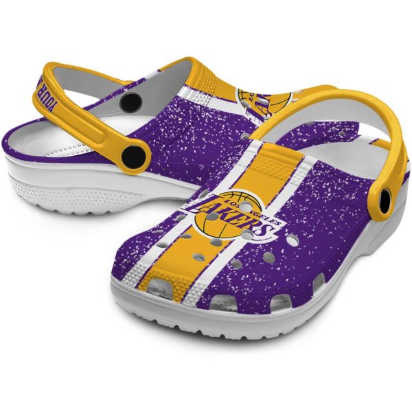 personalized los angeles lakers vertical stripes crocs premium grade