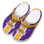 personalized los angeles lakers vertical stripes crocs fashion forward