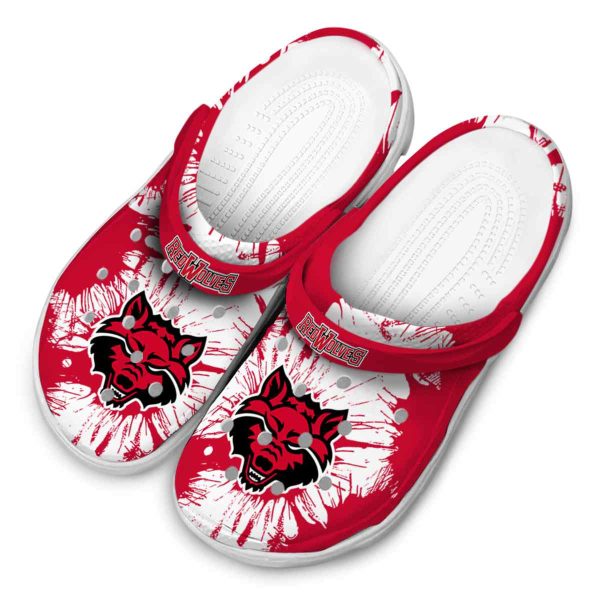 arkansas state red wolves splatter graphics clog latest model
