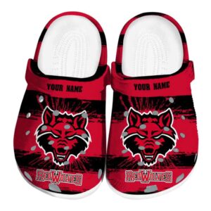 custom arkansas state red wolves paint splatter graphics clog best selling