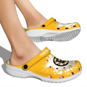 custom boston bruins splatter background clog fashion forward