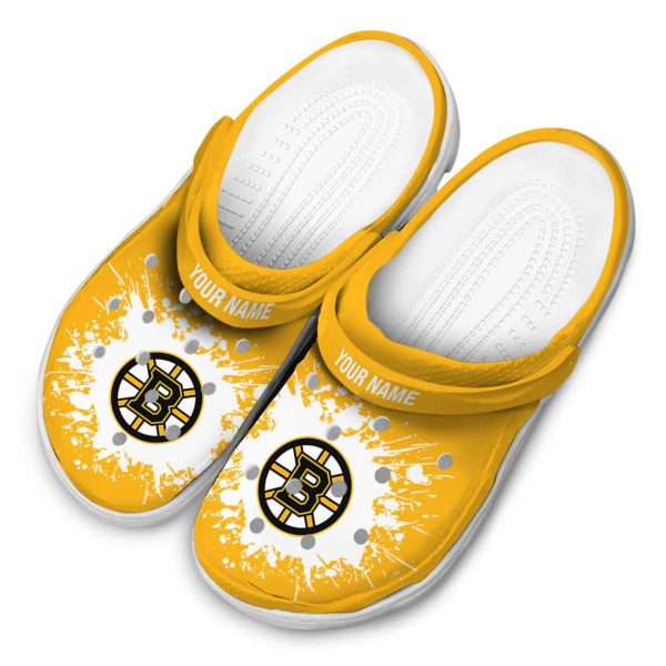 custom boston bruins splatter background clog latest model