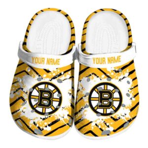custom boston bruins zigzag paint burst clog best selling