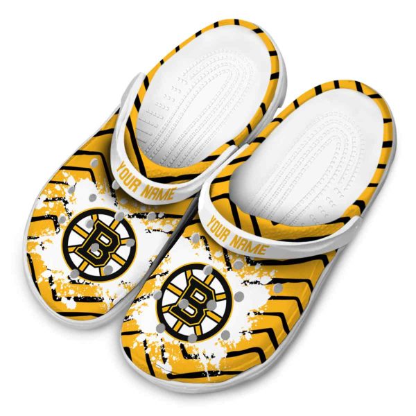 custom boston bruins zigzag paint burst clog latest model