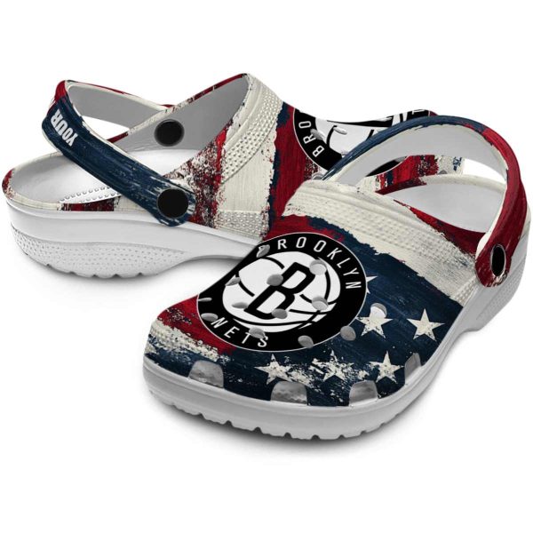 custom brooklyn nets patriotic stripes clog high quality