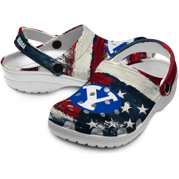 custom byu cougars patriotic stripes clog high quality