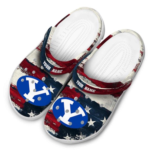 custom byu cougars patriotic stripes clog latest model