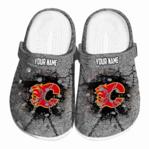 custom calgary flames cracked ground texture clog best selling