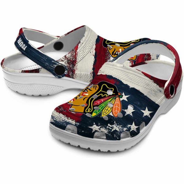 custom chicago blackhawks patriotic stripes clog high quality