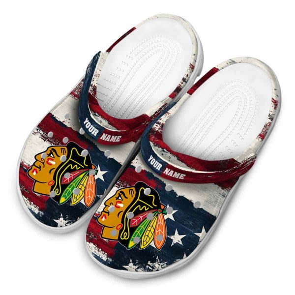 custom chicago blackhawks patriotic stripes clog latest model