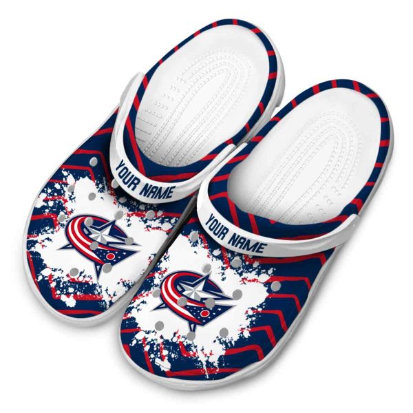 custom columbus blue jackets zigzag paint burst clog latest model