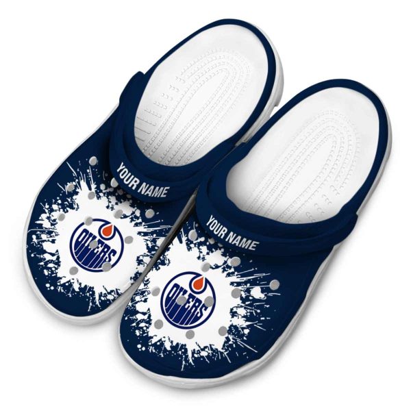 custom edmonton oilers splatter background clog latest model