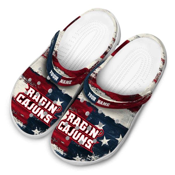 custom louisiana ragin cajuns patriotic stripes clog latest model