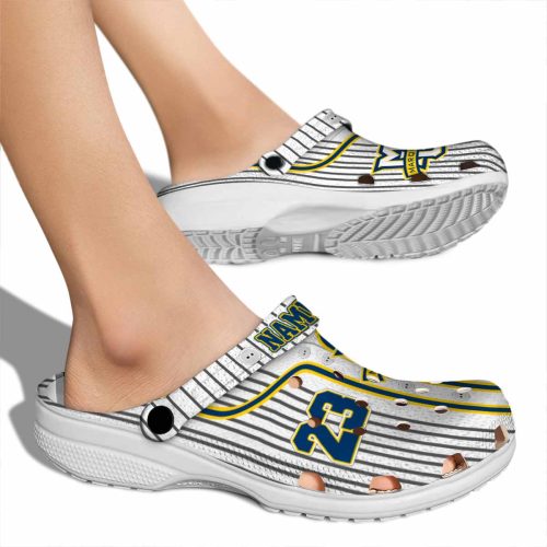 custom marquette golden eagles pinstripe pattern clog fashion forward
