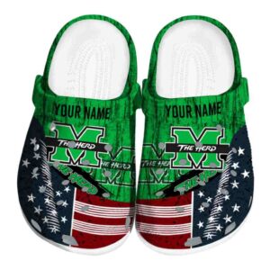 custom marshall thundering herd star spangled side pattern clog best selling