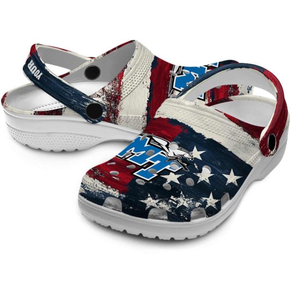 custom middle tennessee blue raiders patriotic stripes clog high quality