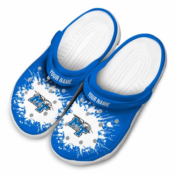 custom middle tennessee blue raiders splatter background clog latest model
