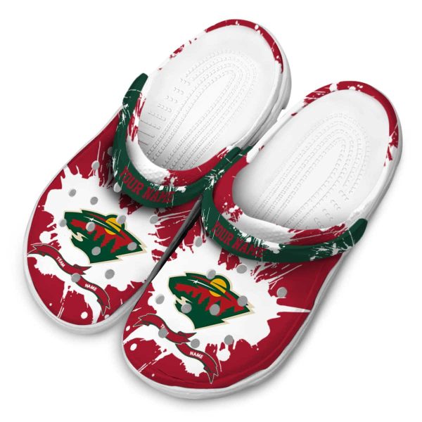 custom minnesota wild splatter pattern clog latest model