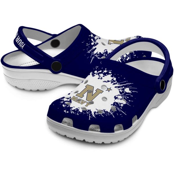 custom navy midshipmen splatter background clog high quality