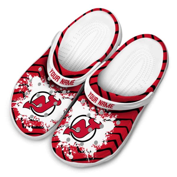 custom new jersey devils zigzag paint burst clog latest model