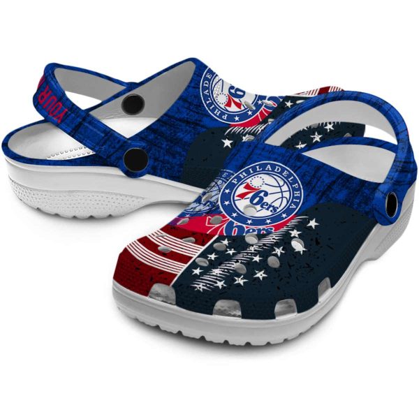 custom philadelphia 76ers star spangled side pattern clog high quality