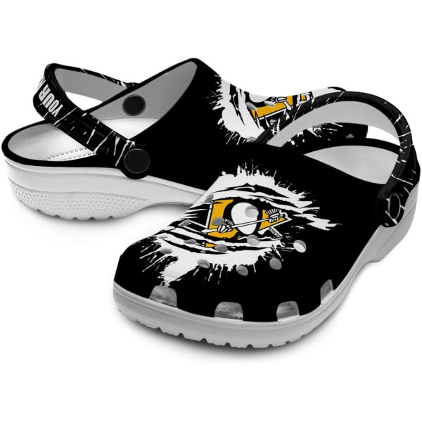 custom pittsburgh penguins splash motif background clog high quality