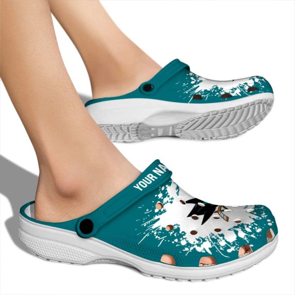 custom san jose sharks splatter background clog fashion forward