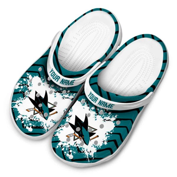 custom san jose sharks zigzag paint burst clog latest model