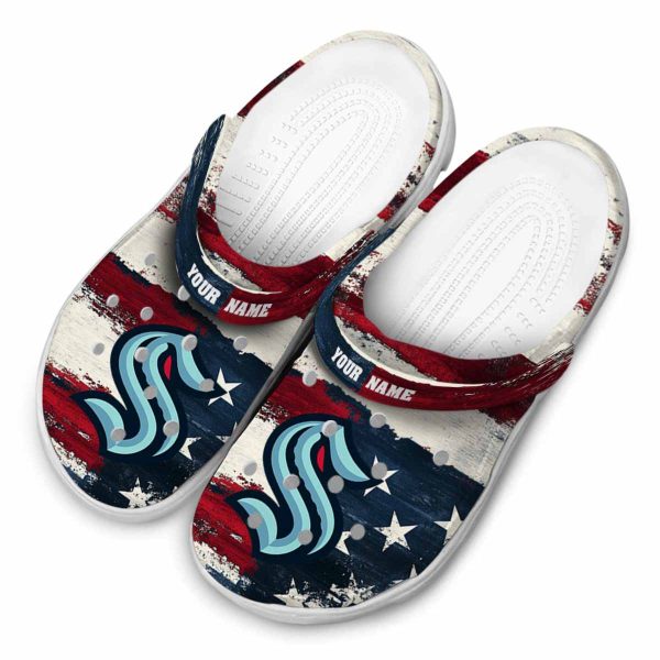 custom seattle kraken patriotic stripes clog latest model