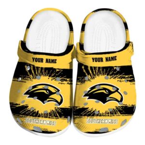 custom southern miss golden eagles paint splatter graphics clog best selling