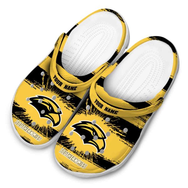 custom southern miss golden eagles paint splatter graphics clog latest model