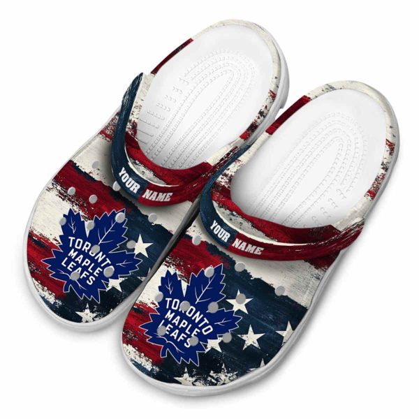 custom toronto maple leafs patriotic stripes clog latest model