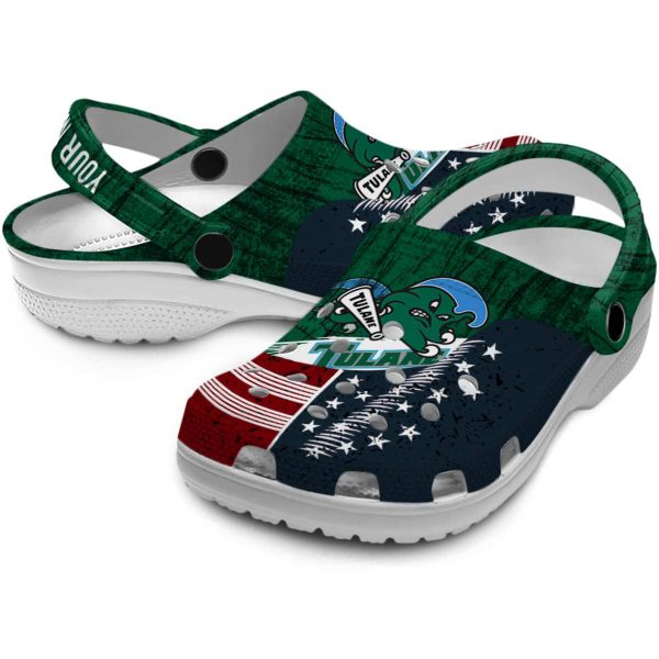 custom tulane green wave star spangled side pattern clog high quality