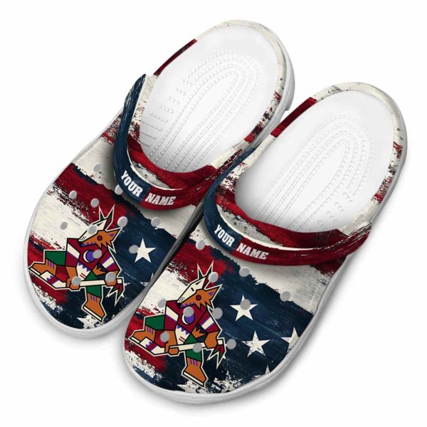 customized arizona coyotes patriotic stripes clog latest model