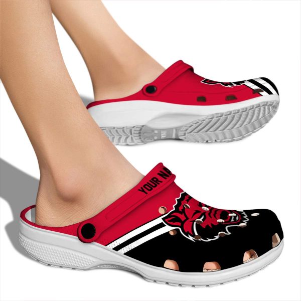 customized arkansas state red wolves striped accents clog fashion forward