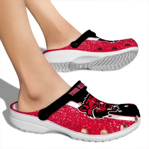 customized arkansas state red wolves vertical stripes clog fashion forward
