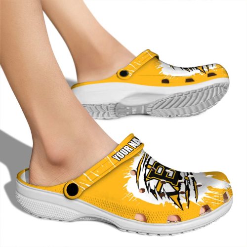 customized boston bruins splash motif background clog fashion forward